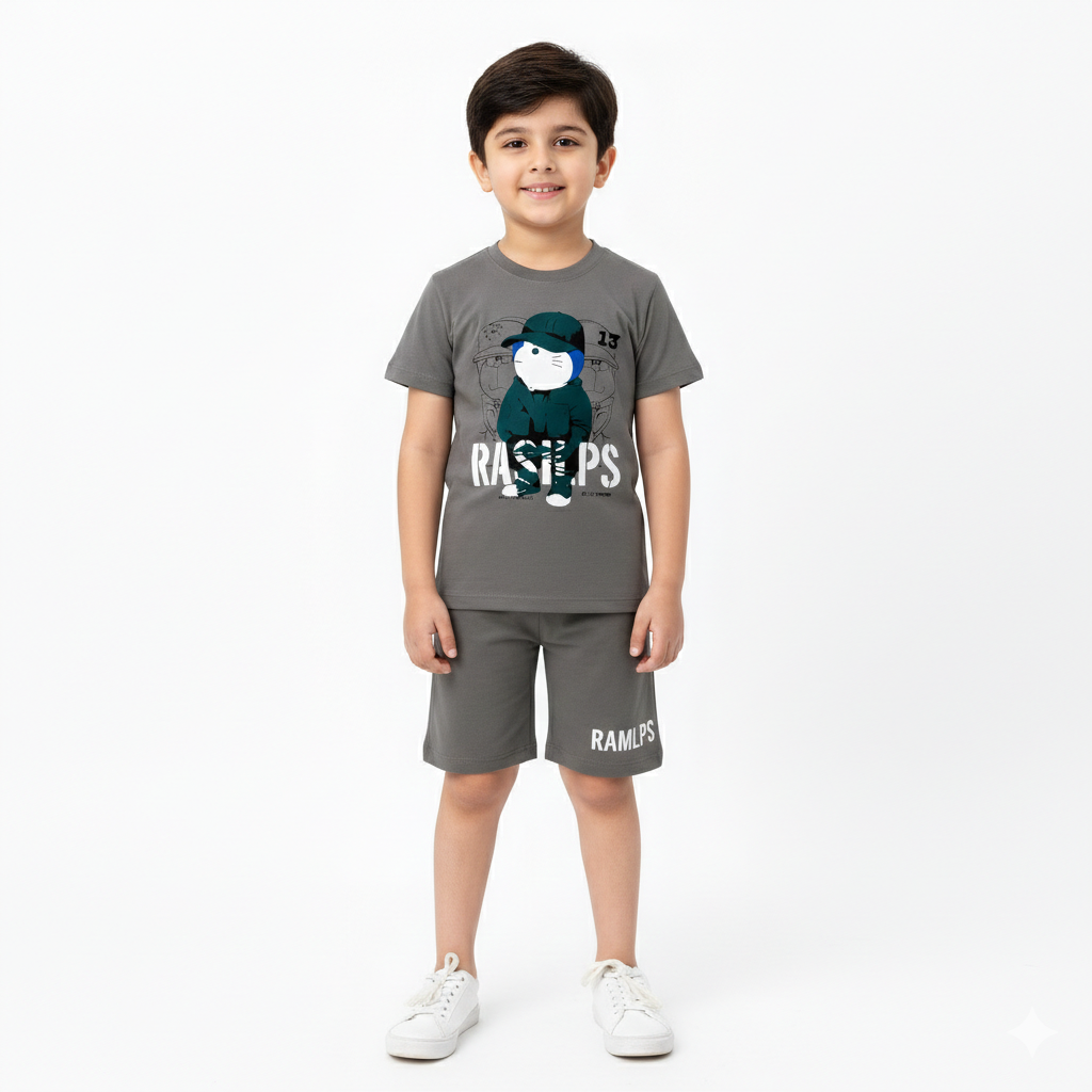 Charcoal Grey Doraemon Summer Coord Set (2-Piece) - Lil' Cubs