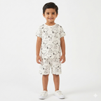 Off White Snoppy summer boys' coord set by lilcubspk, featuring a casual 2-piece outfit for ages 1–12 with playful design.