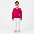 Girls dark pink floral winter sweatshirt by Lil' Cubs, featuring long sleeves and cozy fabric for ages 9 months to 12 years.