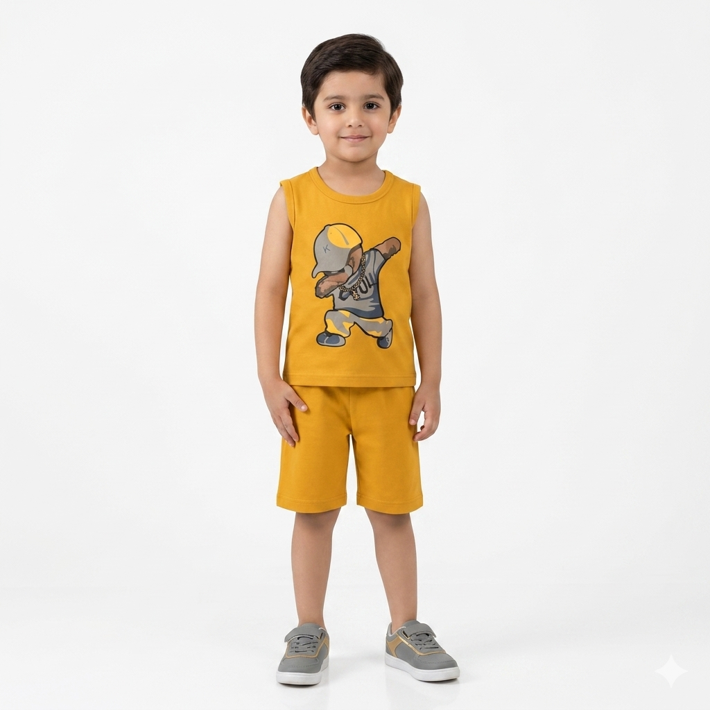Gold Cool Bear Summer Coord Set (Ages 1-12)