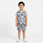 Boys Grey Car Print Summer Coord Set (1–12 Years) - Lil' Cubs