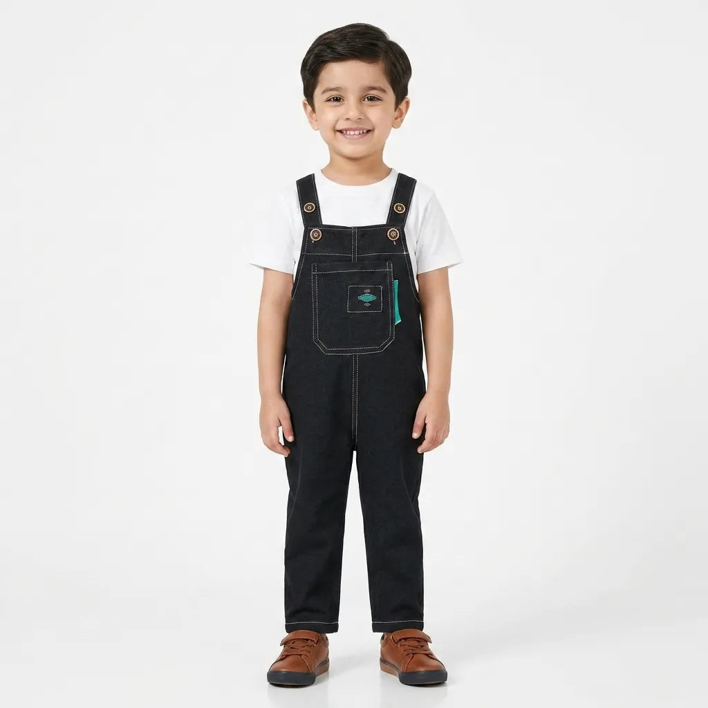 Girls Black Cotton Dangri (Size 2-5 Years)