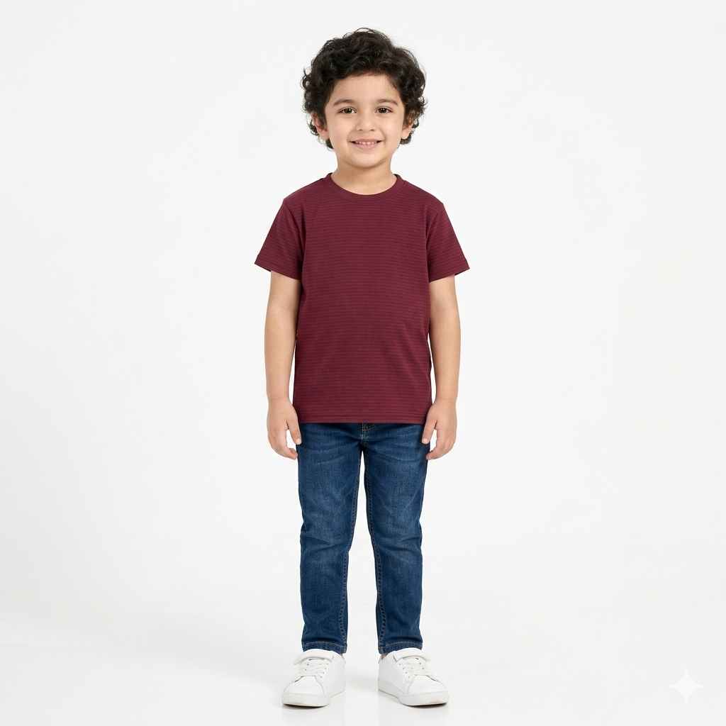 Maroon T‑Shirt with Black Lining - Lil' Cubs