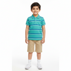 Sea Green Polo with MultiColor Striped T-Shirt - Lil' Cubs