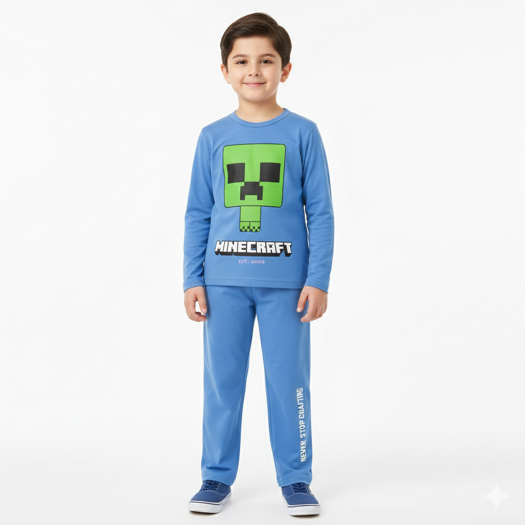 Light Blue Minecraft Print Summer Coord Set (2-Piece)