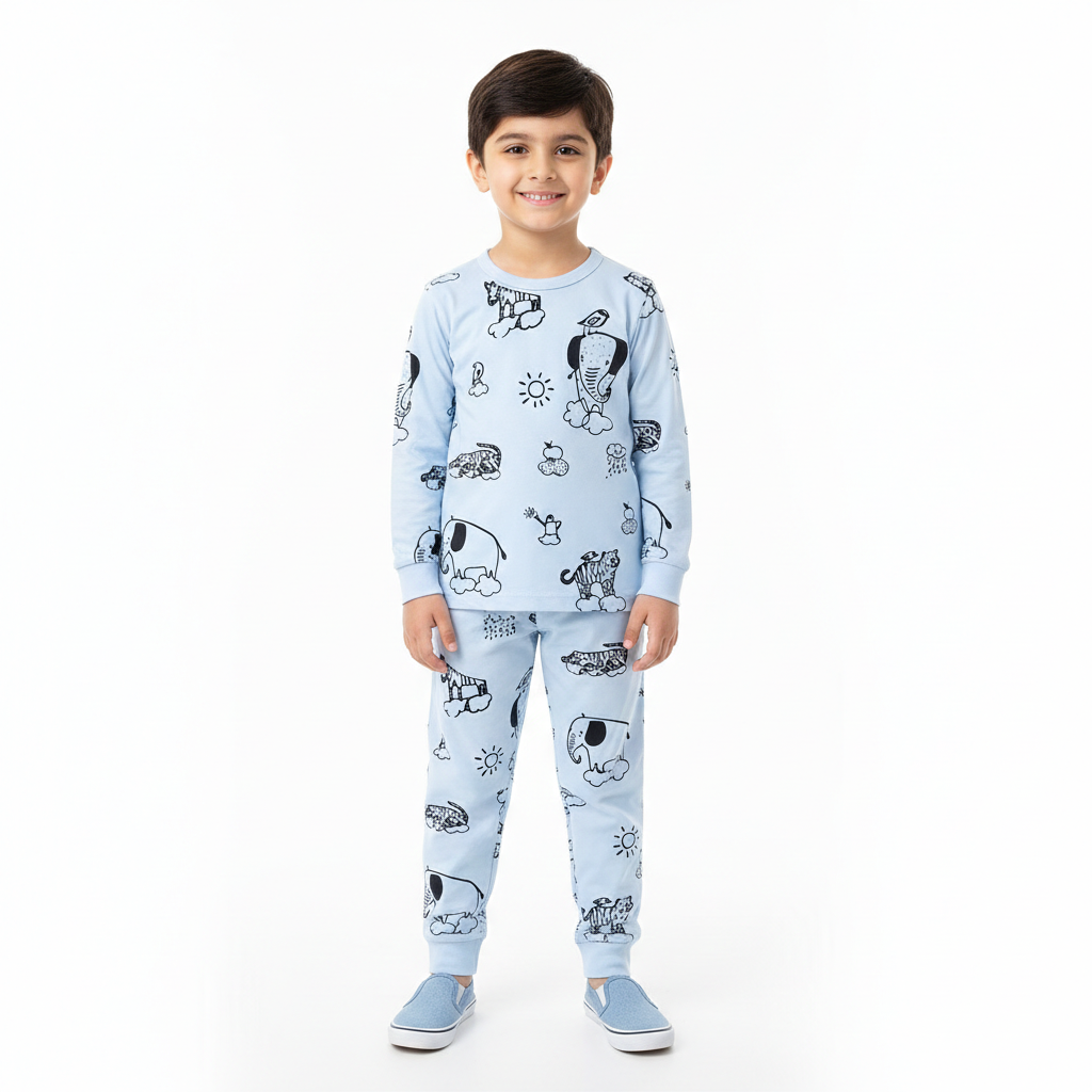Animals Light Blue Summer Coord Set - Animal Print, Summer Coord Set, Kidswear, Kids Outfits, Boys Fashion - Jersey Cotton Fabric - 1-12 Years - Lil' Cubs
