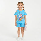 Girls Sky Blue Unicorn Summer T-Shirt - Size 1 - 12 Years