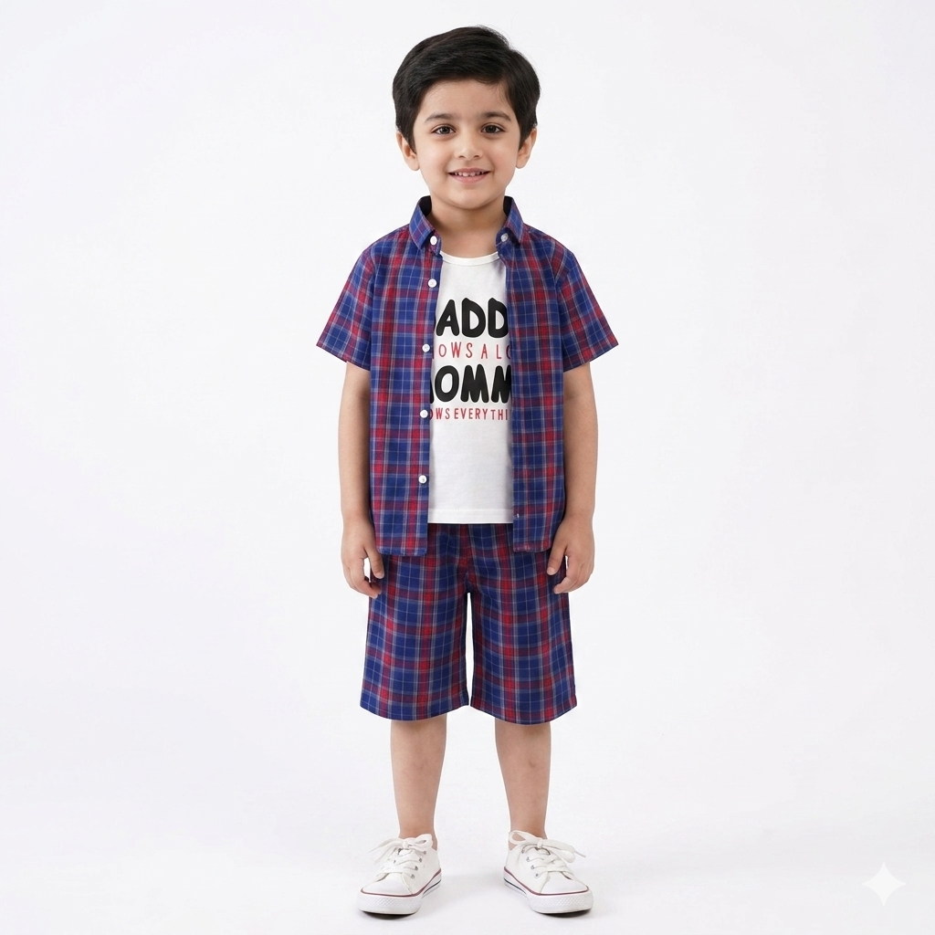 Navy Blue Check 2 Piece Summer Coord Set for Boys (1 - 12 Years)