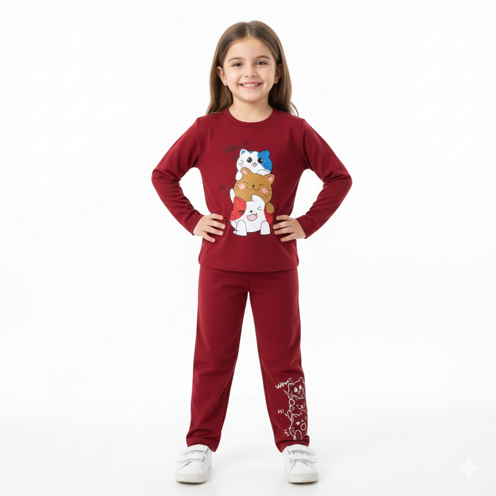 Cute Cat Maroon Summer Coord Set (2-Piece) - Lil' Cubs