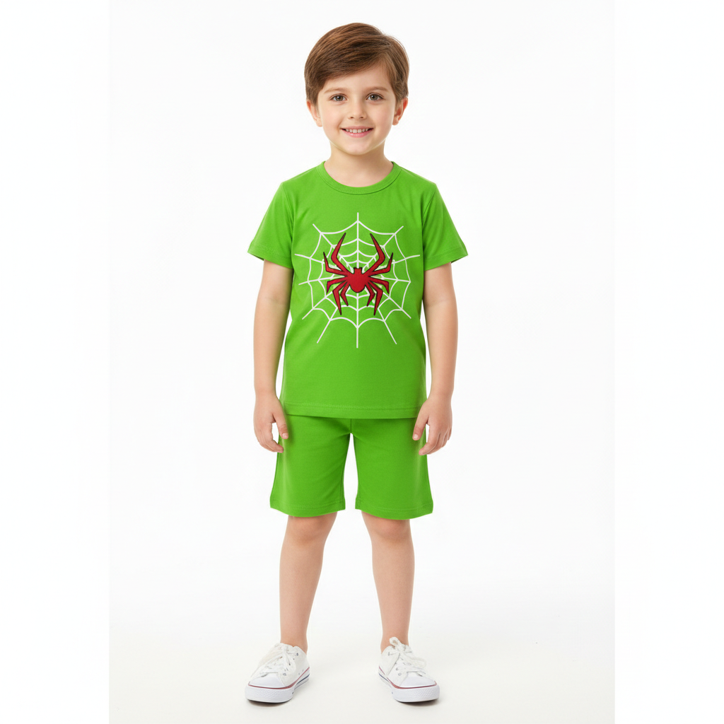 Parrot Green Spiderweb Summer Coord Set (2-Piece)