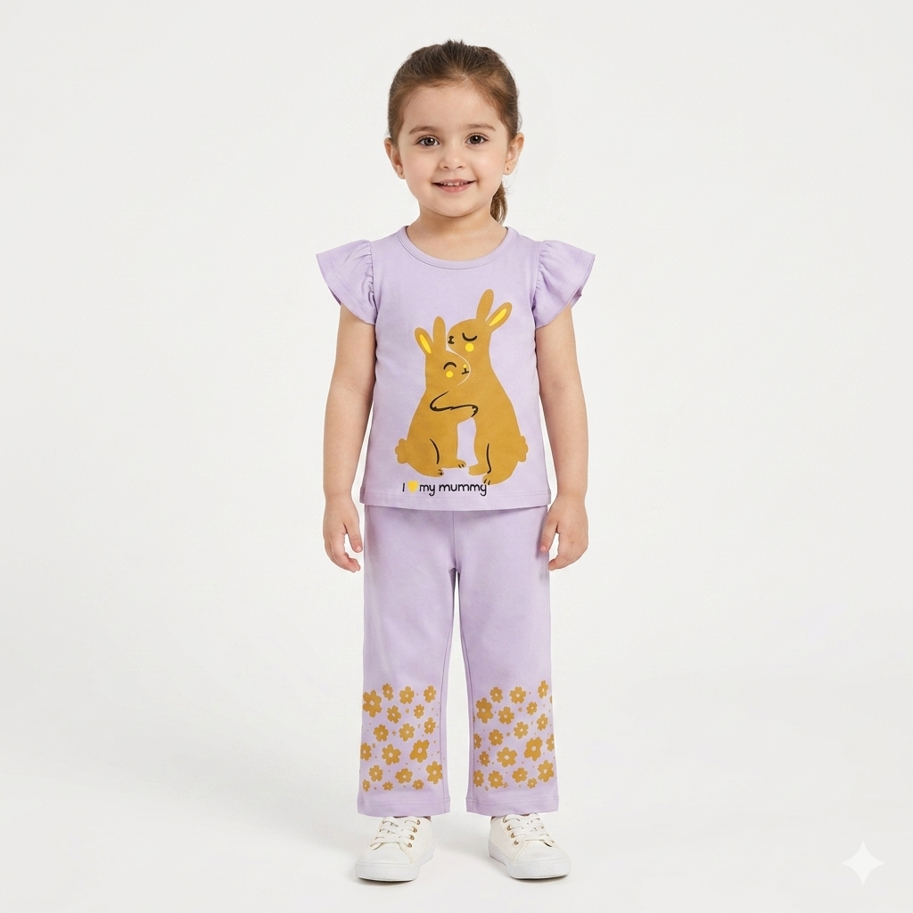 Summer Coord Set for Girls – Rabbit Print 2-Piece Set in Light Purple (Ages 1-12) - Lil' Cubs