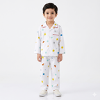 Kids White Planet Print Summer Night Suit (1 - 4 Years) - Lil' Cubs