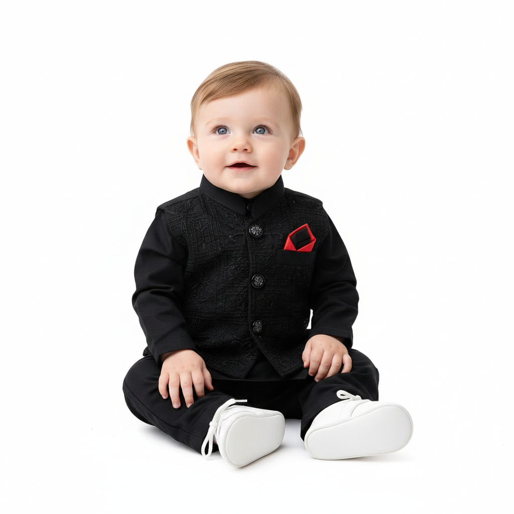 Baby Black Shalwar Kameez with Waist Coat