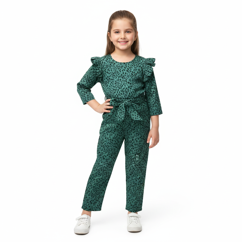 Girls Green Leopard Jumpsuits - Lil' Cubs