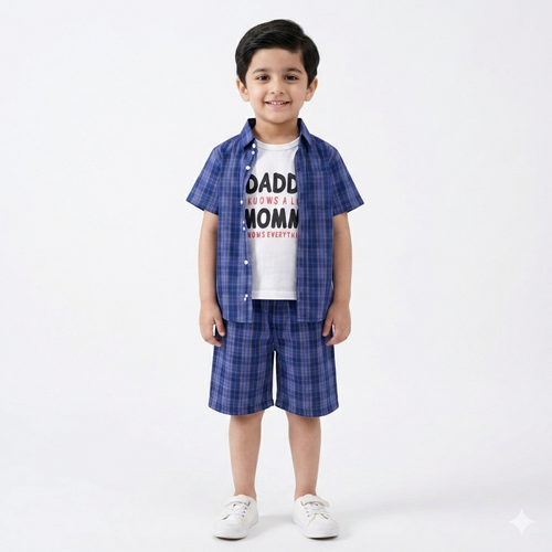 Blue check summer coord set for boys, 1-12 years, by lilcubspk, featuring a stylish two-piece outfit for warm weather.