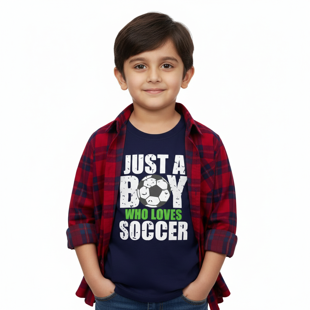 Red Checked Casual Shirt with Soccer Print T-Shirt