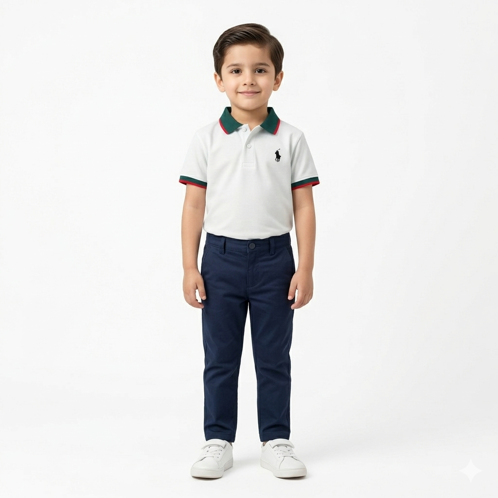 Light green boys' polo T-shirt with green and red lining from lilcubspk, showing the front view with collar and detailed lining.