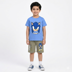 Sky blue and light olive boys' summer Sonic coordinate set by lilcubspk, featuring comfortable, stylish matching top and shorts for ages 1-12.