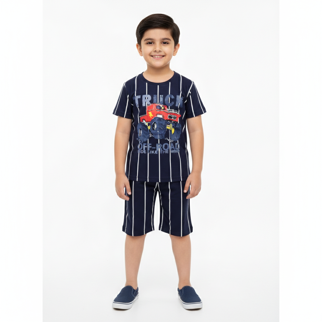 Navy Blue Monster Truck Summer Coord Set (2-Piece) - Lil' Cubs