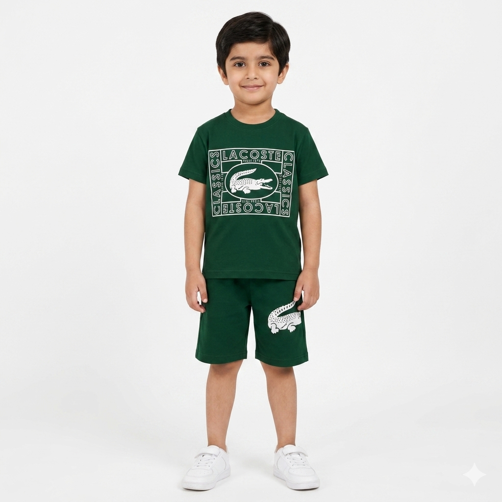 Dark Green Crocodile Summer Coord Set for Boys (1–12 Years)