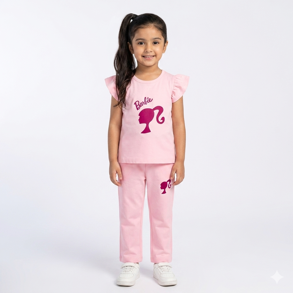 Girls Pink Barbie Summer Coord Set (2 Piece)