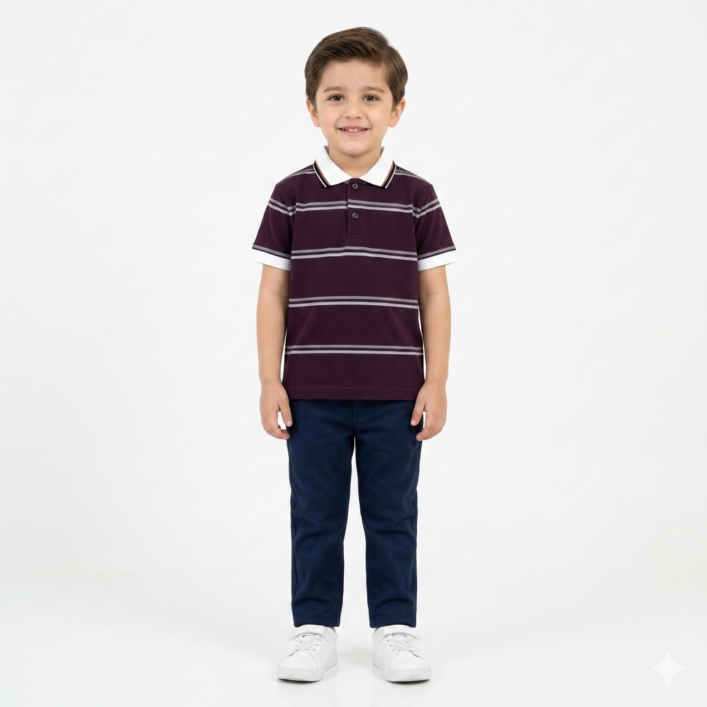 Dull Purple Polo T-Shirt with Lining (2 - 12 Years)