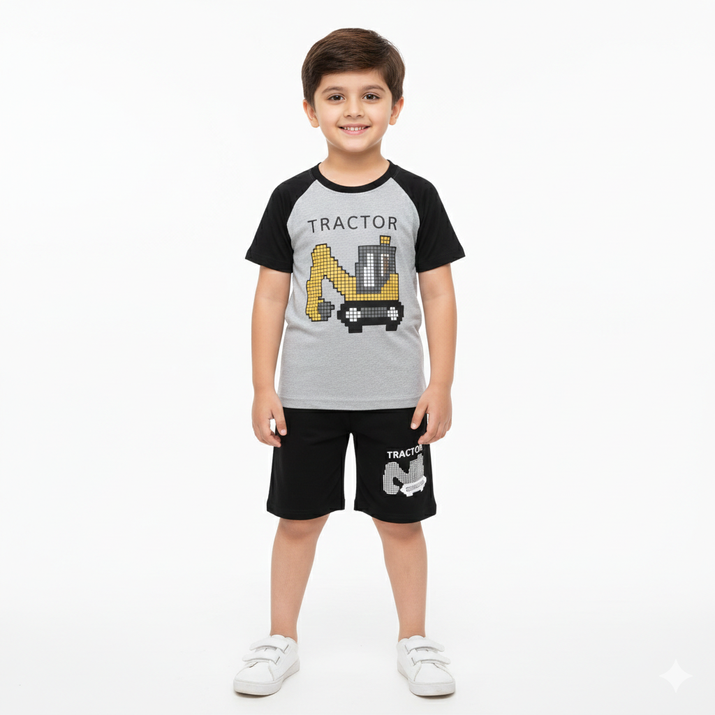 Tractor Black & Grey Summer Coord Set (2-Piece) - Lil' Cubs