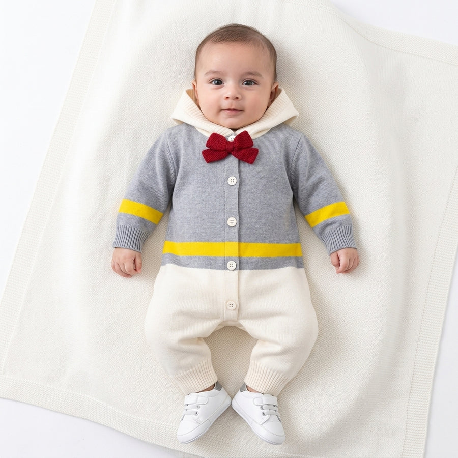 Winter Grey & White Bow Romper (Size 0 - 18 Months)