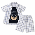 White Box Pattern Batman Print Summer Coord Set for Boys (1 - 12 Years) - Lil' Cubs