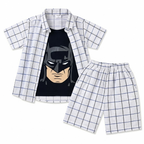White Box Pattern Batman Print Summer Coord Set for Boys (1 - 12 Years) - Lil' Cubs
