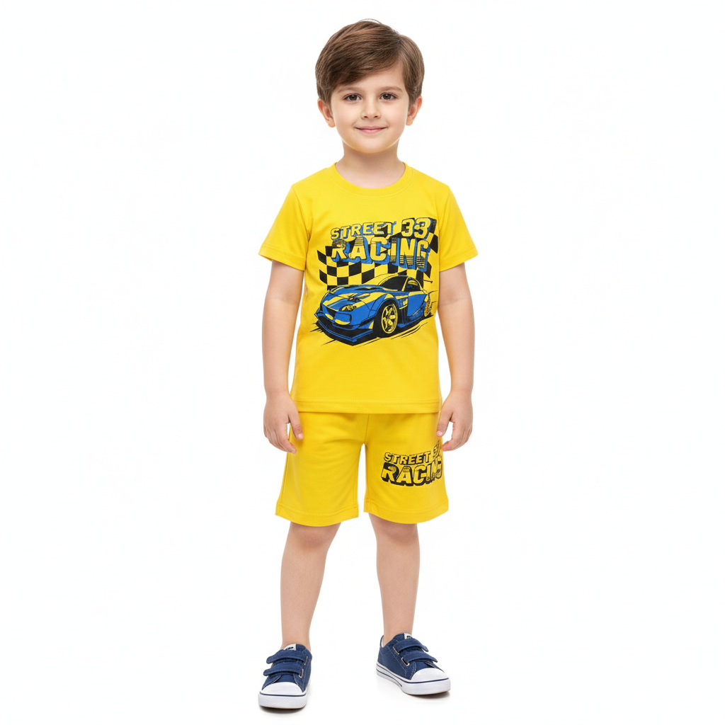 Yellow Racing Car Summer Coord Set (2-Piece)