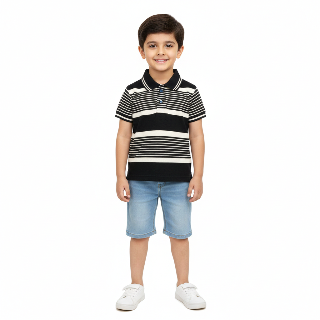 Black Polo with White Striped T-Shirt