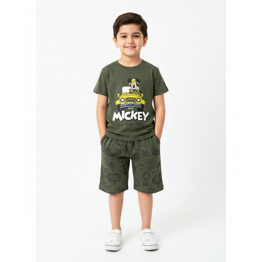 Mickey Olive Green Summer Coord Set (2-Piece) - Lil' Cubs