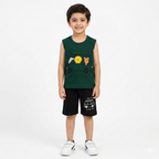 Dark Green Car Sleeveless Summer Coord Set - Sleeveless, Car Print, Summer Coord Set, Kidswear, Kids Outfits - Jersey Cotton Fabric - 1-12 Years - Lil' Cubs