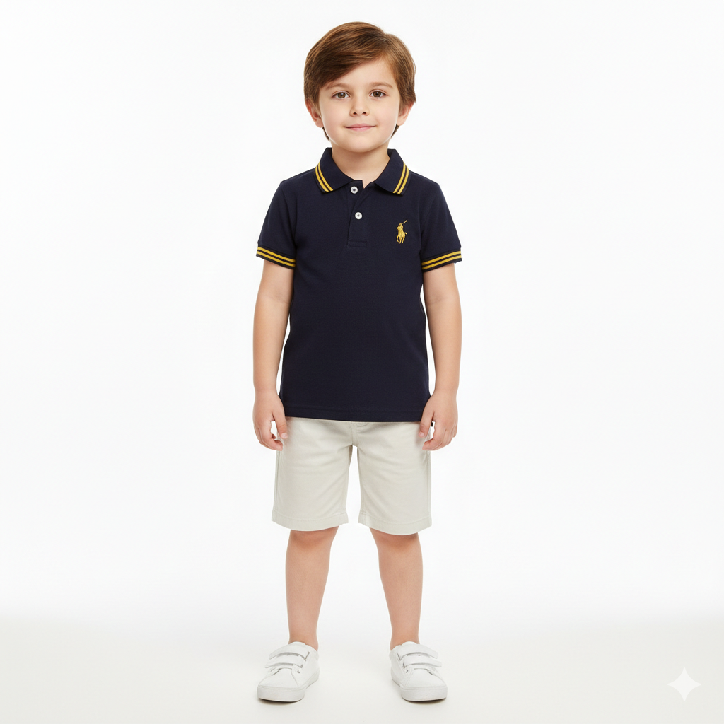 Navy Blue Polo T-shirt with Gold Lining - Lil' Cubs
