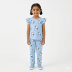 Light blue girls' summer coord set with cute rabbit print from lilcubspk, perfect for ages 1 to 12.