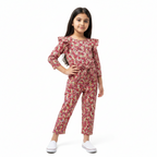 Girls pink floral jumpsuit, stylish jump dress by lilcubspk featuring a vibrant floral pattern and comfortable fit.