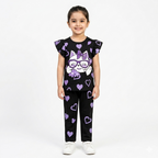 Black heart and cat summer coord set for kids, two-piece matching outfit by Lil' Cubs featuring playful print and comfortable fabric.