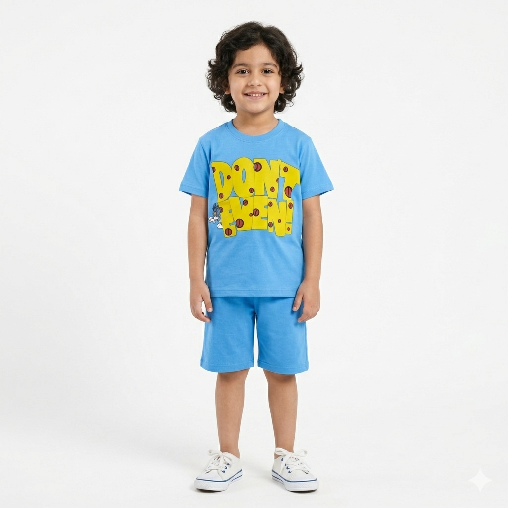 Sky blue summer 2-piece coord set for kids by Lil' Cubs, featuring a stylish matching top and shorts for warm weather.