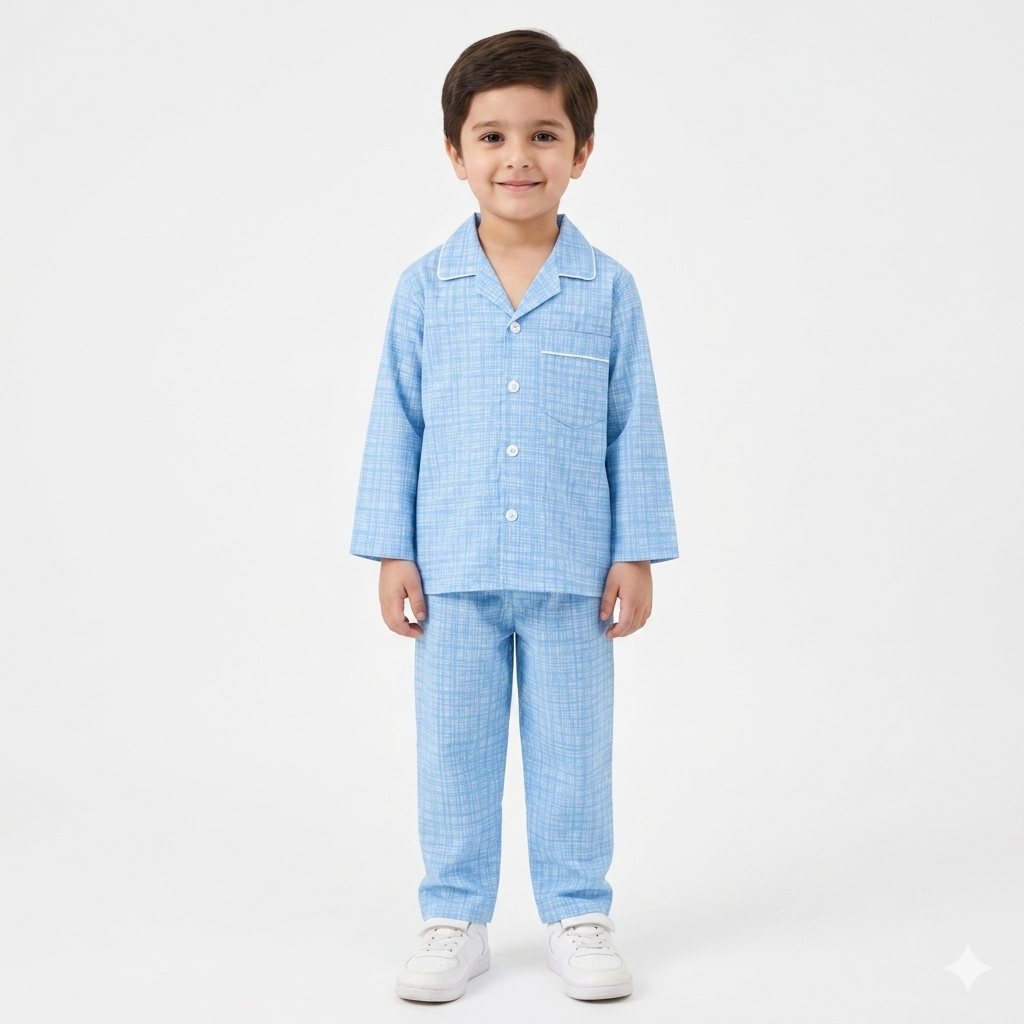 Kids Sky Blue Cotton Summer Night Suit (1 - 4 Years) - Lil' Cubs