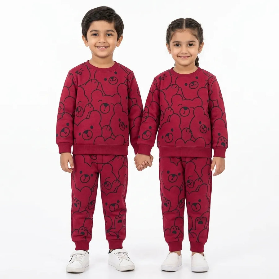 Kids Maroon Panda Winter Coord Set (2 Piece) - Size 1 - 12 Years