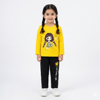 Yellow and black baby girl summer coord set by Lil' Cubs, featuring a two-piece outfit with playful, breathable fabric.