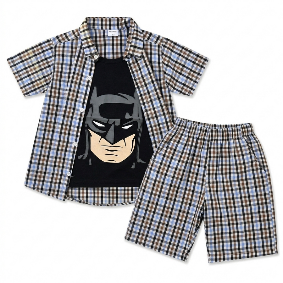 MultiColor Check Batman Print Summer Coord Set for Boys (1 - 12 Years) - Lil' Cubs