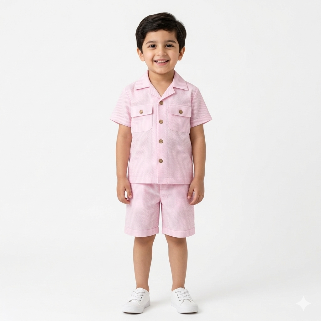 Boys Pink Cotton Summer Coord Set 2-Piece for Kids (S - 2XL Size) | Lil' Cubs