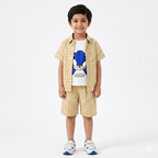 Beige check sonic summer coord set for boys, ages 1 to 12, featuring a comfortable matching top and shorts from lilcubspk.