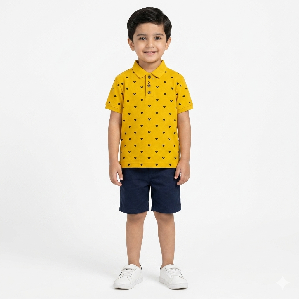 Mustard Printed Polo T-Shirt for Boys