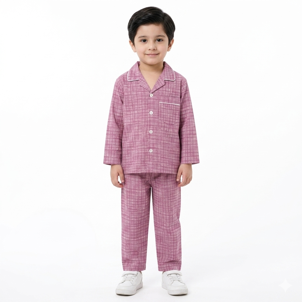 Kids Dark Pink Cotton Summer Night Suit (1 - 4 Years)