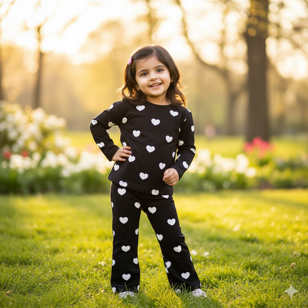 Heart Black Summer Coord Set (2-Piece)