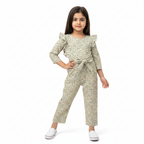 Light green floral girls' jumpsuit by lilcubspk, featuring a stylish jump dress design with a floral pattern.