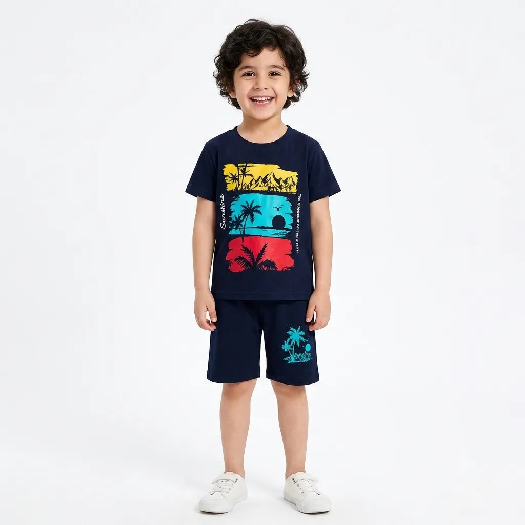 Boys Navy Blue Sunshine Summer Coord Set (2 Piece) Age 1 - 12 Years